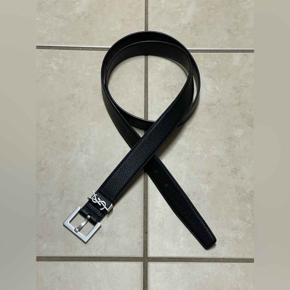Yves Saint Laurent Black and Silver Leather Belt